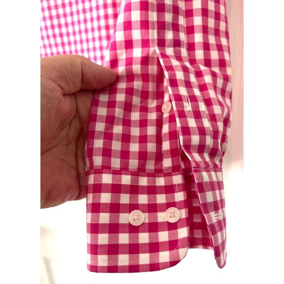 Jones New York Signature Pink Gingham Easy Care Cotton Shirt M Button-up Long Sl - Picture 3 of 5
